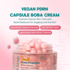lazy lizard Vegan PDRN Capsule Boba Cream jar with pink capsules on a light pink background