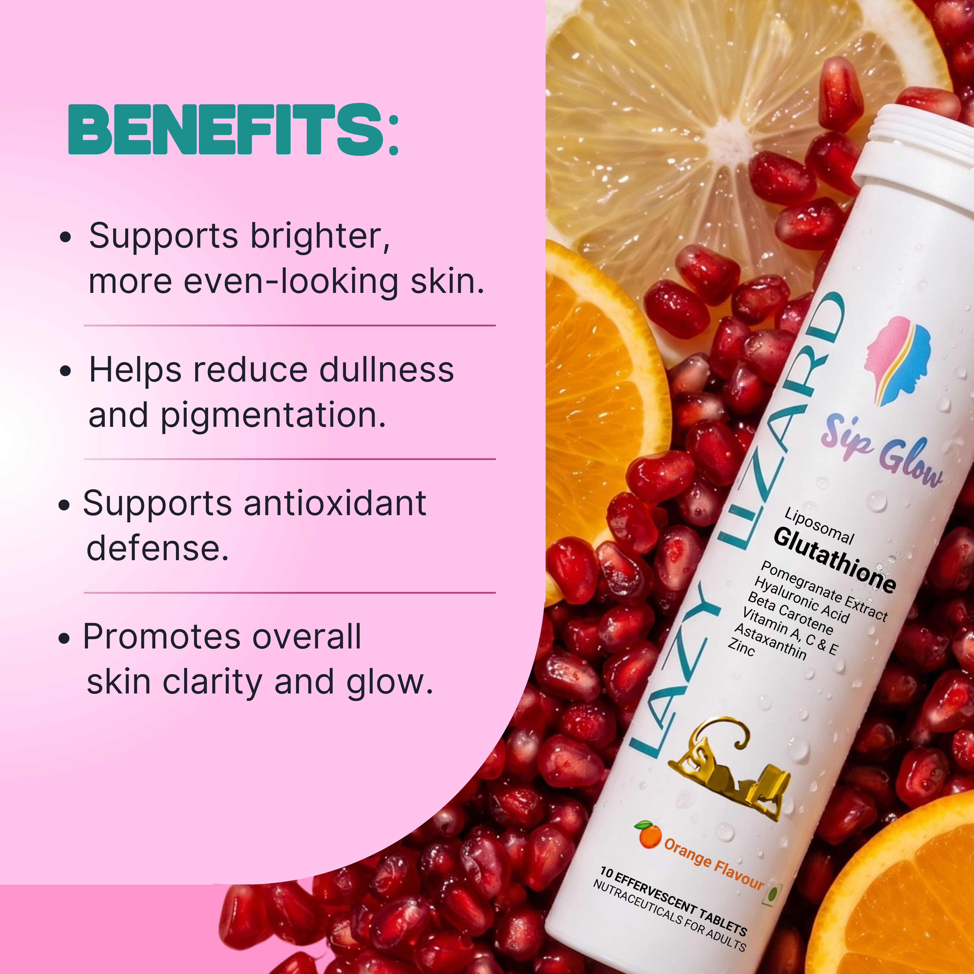 Lazy Lizard Sip Glow Liposomal Glutathione Effervescent Tablets